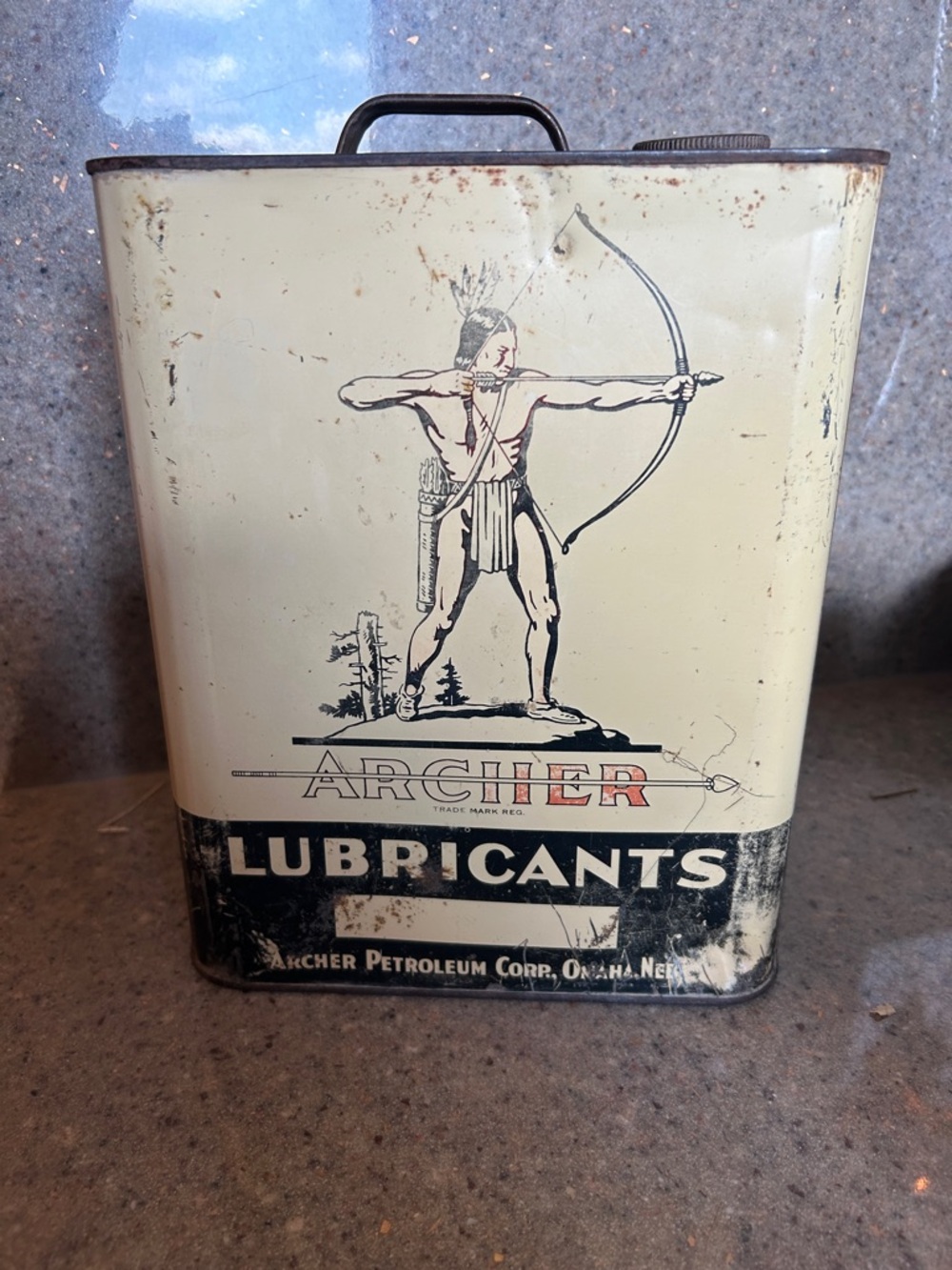 Archer Lubricants Vintage Metal Oil Can - Cream & Black